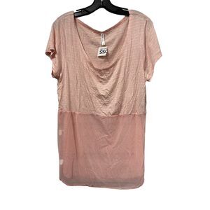 Glitz Top Blouse Womens 3X Stripe Sheer Bottom Stretch Scoop Neck Pink NEW